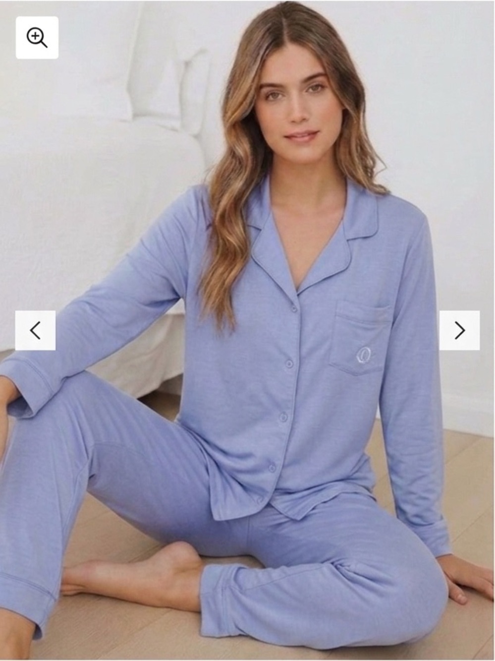 Born Womens 2-Piece Modal Long Sleeve ButtonUp Drawstring Pant Pajama Set Blue S